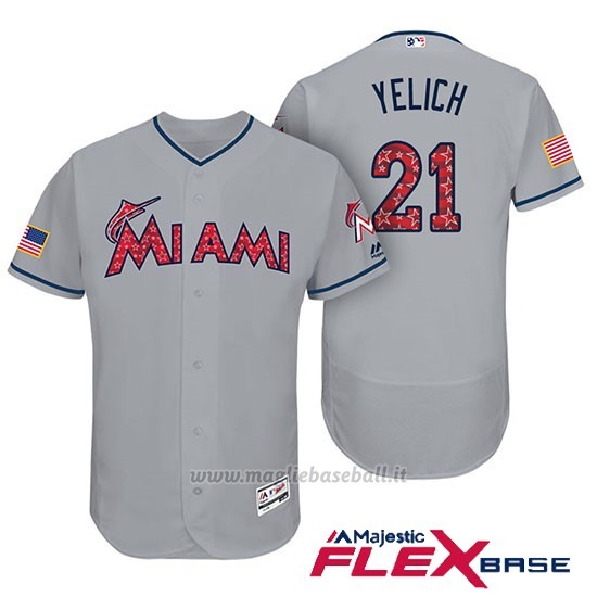 Maglia Baseball Uomo Miami Marlins 2017 Estrellas y Rayas Christian Yelich Grigio Flex Base